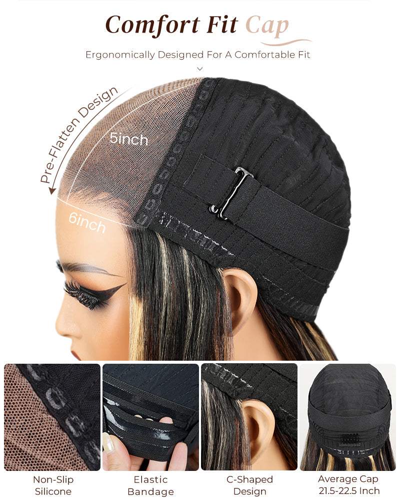 Arabella 6x5 Invisible Knots & 13x4 Frontal Lace Balayage Highlight Straight Bob Colored Wig Pre-cut Lace Beginner Friendly