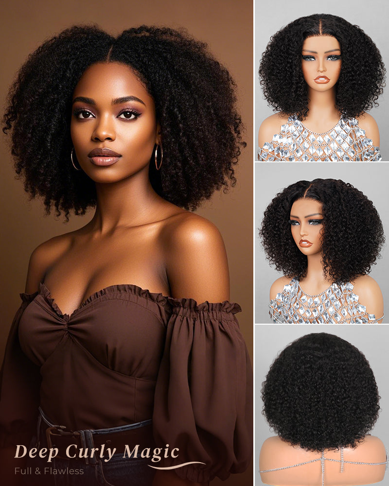 Arabella 6x5 Lace Glueless & 6 Inches Deep Part Jerry Curly Bob Wig Pre-cut Lace Natural Black