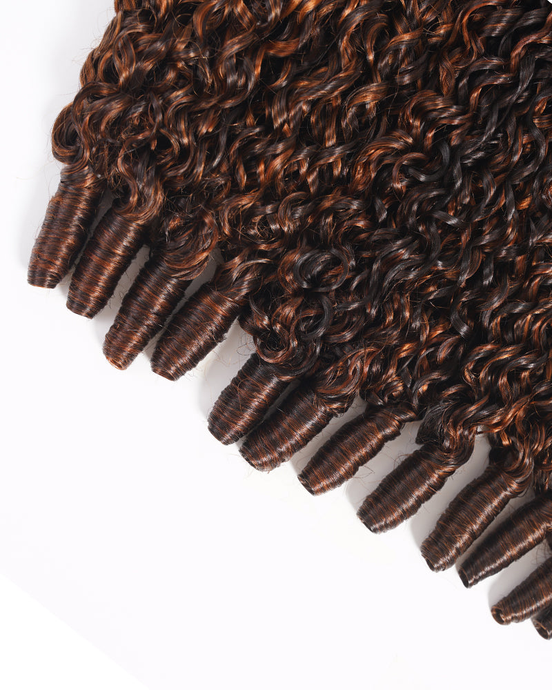 Arabella 12A Jerry Curly with Burmese Curly 3 Bundles Human Hair Weft Dark Brown Highlights Unprocessed Virgin Hair Weave