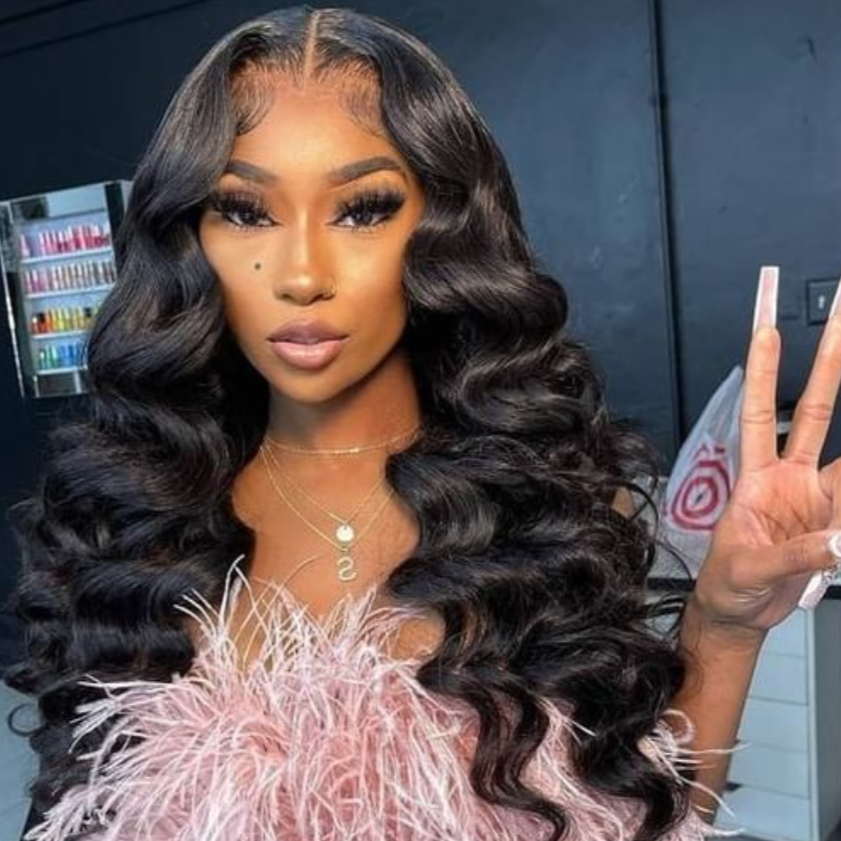 24" Loose Wave Transparent Lace 13*4/4*4 Lace Frontal Wig Human Hair Wig Natural Black - arabellahair.com