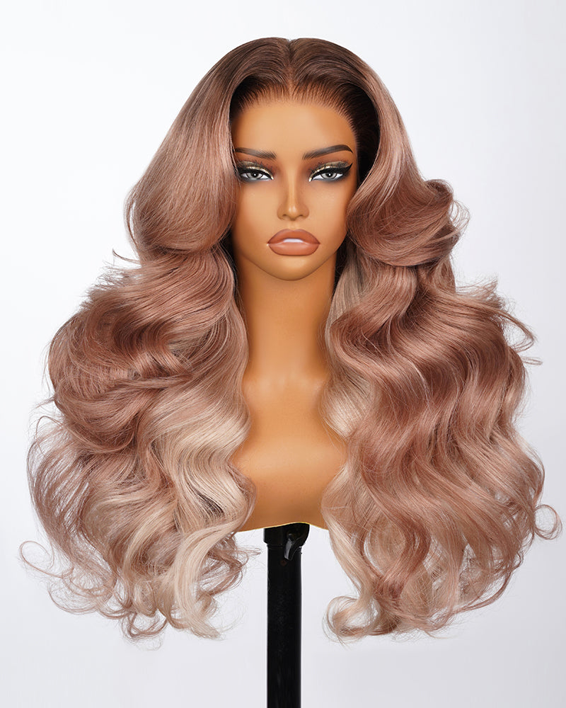 Arabella 13x6 Three-Go™ Rosy Pink Ombre Blonde Glueless Wig Loose Body Wave With Drawstring 100% Human Hair Wig