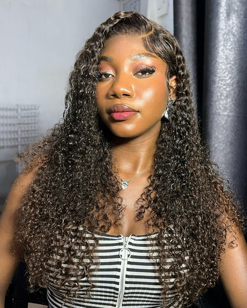 【$299 = 2 WIGS】Arabella 13x4 Frontal Lace & 6x5 Invisible Knots Glueless Chocolate Brown Water Wave Wig Invisible Knots Realistic Hairline