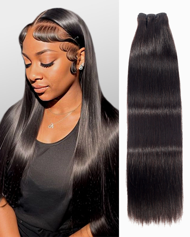 Woman with Straight 15A Hair Bundle