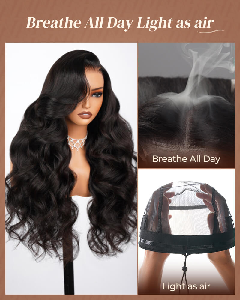Arabella 13x6 Three-Go™ Glueless Wig Body Wave With Drawstring Natural Black 100% Human Hair Wig