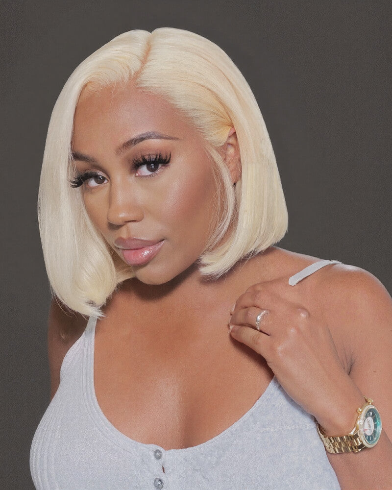 Arabella 6x5 Invisible Knots Glueless & 13x4 Frontal Lace Straight Bob Wig Pre-cut Lace 613 Blonde Beginner Friendly