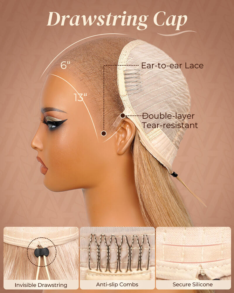 Pure-Luxe™ Ash Honey Blonde Colored Blowout In Wavy Pre-Cut 13x6 Lace Ultra-Dense Glueless Human Hair Wig