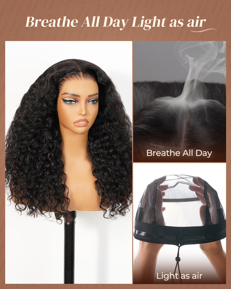 Arabella 13x6 Three-Go™ Glueless Wig Water Wave With Drawstring Natural Black 100% Human Hair Wig