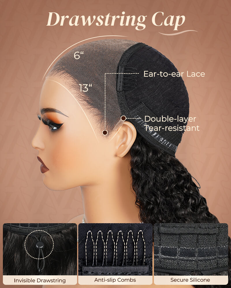 Pure-Luxe™ Water Wave Natural Black Pre-Cut 13x6 Lace Ultra-Dense Glueless Human Hair Wig
