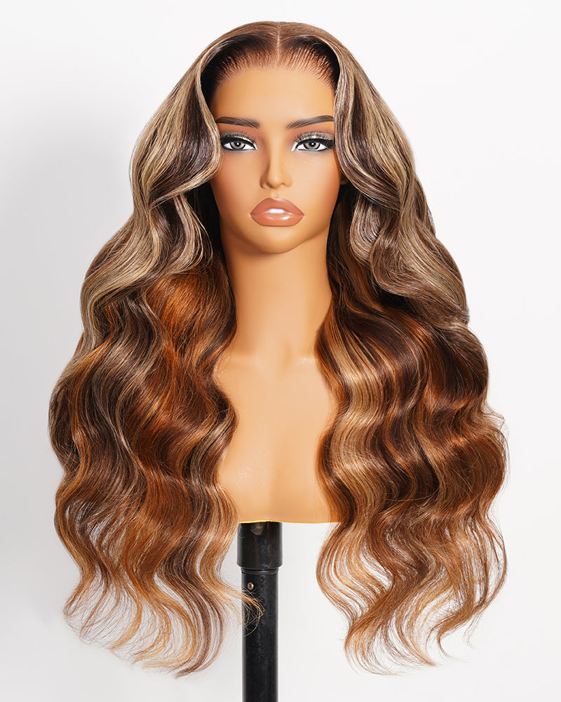 【$299 = 2 WIGS】Arabella 13x6 Three-Go™ Brown Ombre Highlights Glueless Wig Loose Body Wave With Drawstring 100% Human Hair Wig