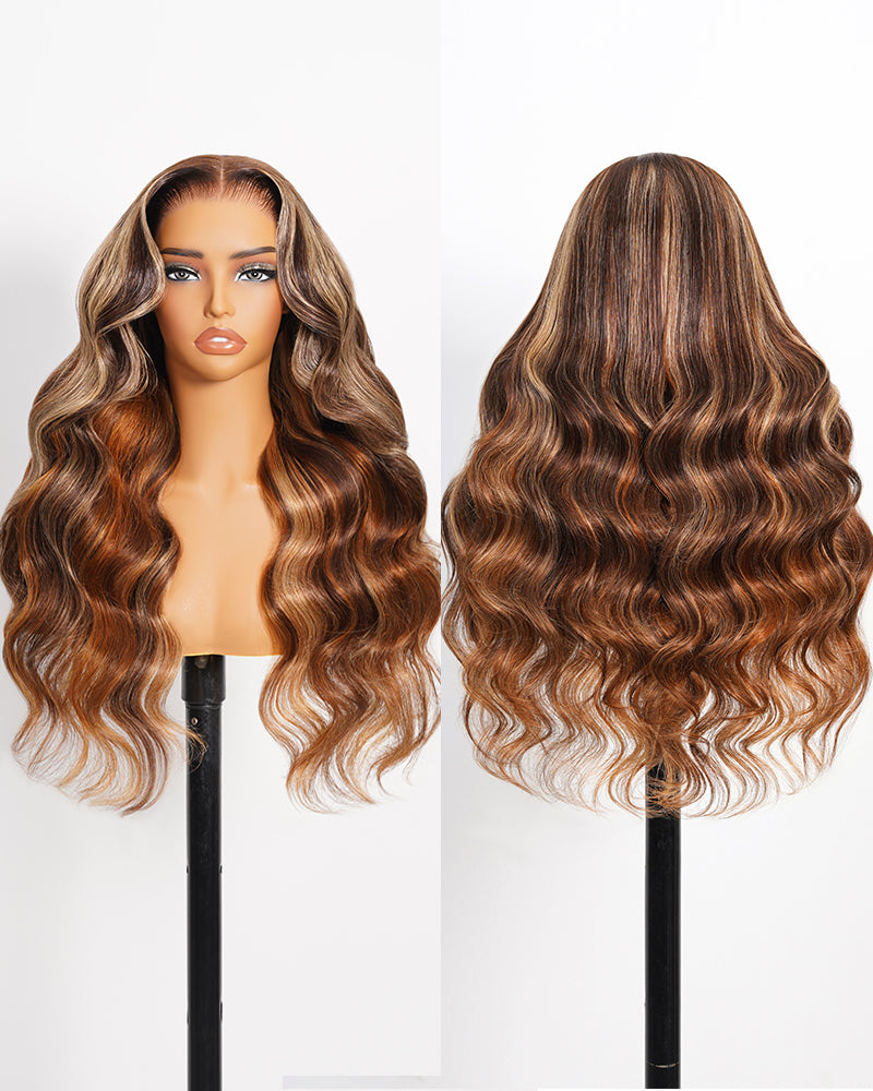 【$299 = 2 WIGS】Arabella 13x6 Three-Go™ Brown Ombre Highlights Glueless Wig Loose Body Wave With Drawstring 100% Human Hair Wig