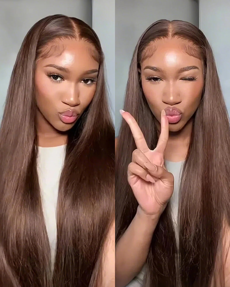 glueless chocolate brown / chestnut brown wig human hair, silky straight brown closure wig