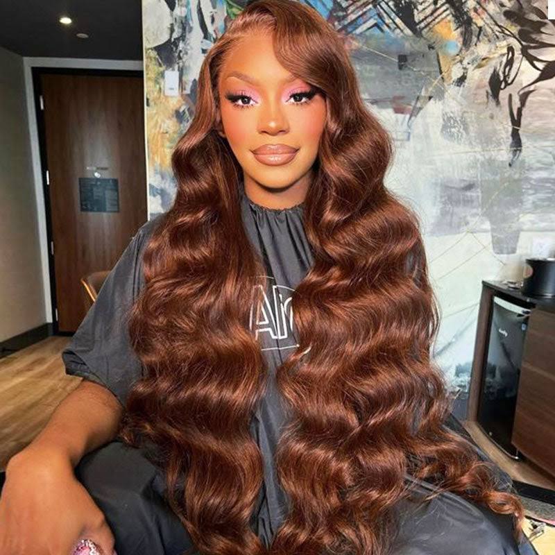 long brown chestnut brown water wave wig, side part human hair wigs arabella hair