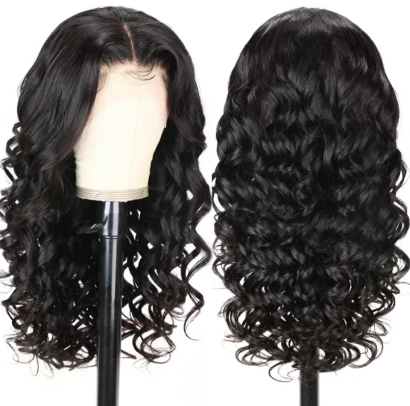 24" Loose Wave Transparent Lace 13*4/4*4 Lace Frontal Wig Human Hair Wig Natural Black - arabellahair.com