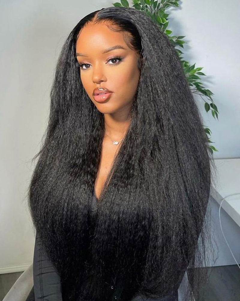 Arabella 3 In 1 Half Wig Glueless Yaki Straight Wig Invisi Drawstring Natural Black Endless Protective Styles