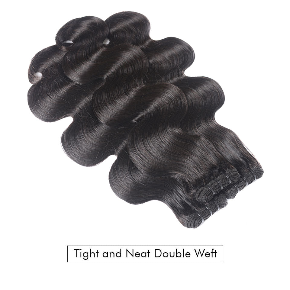 15A Mink Hair Double Drawn Raw Virgin Human Hair Weaves Body Wave 3 Bundles with Frontal Closure - arabellahair.com
