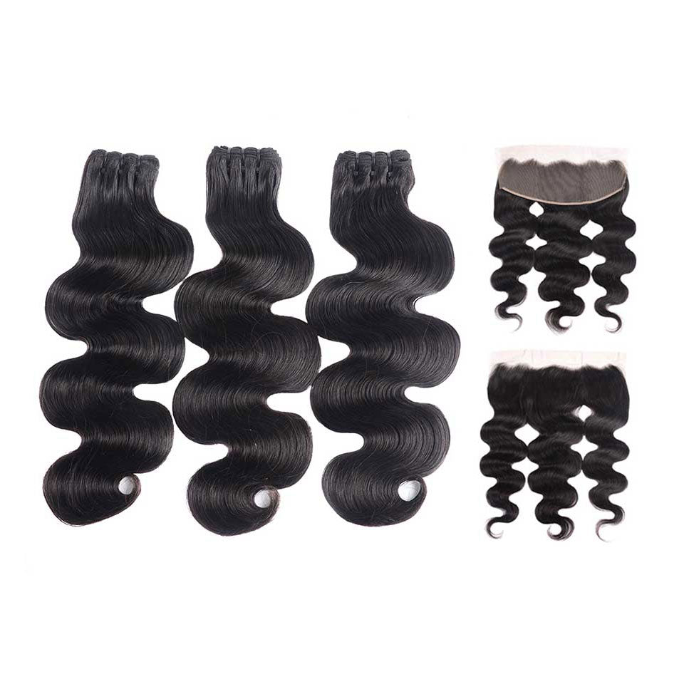 15A Mink Hair Double Drawn Raw Virgin Human Hair Weaves Body Wave 3 Bundles with Frontal Closure - arabellahair.com