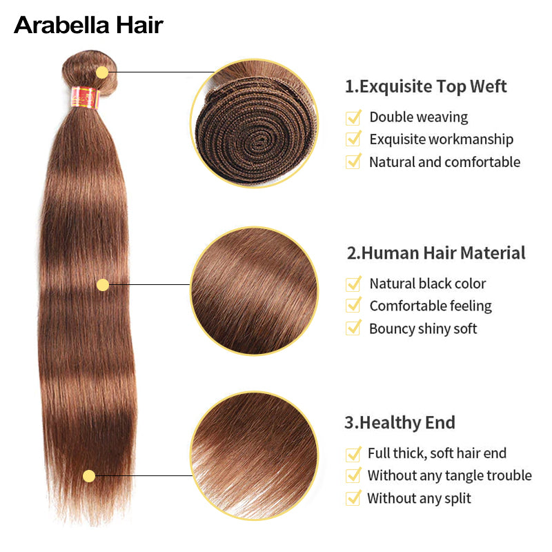 {12A 1Pc} Dark Brown Color Straight Unprocessed Virgin Brazilian 1 Piece 12A Grade Hair Bundle Human Hair Extensions