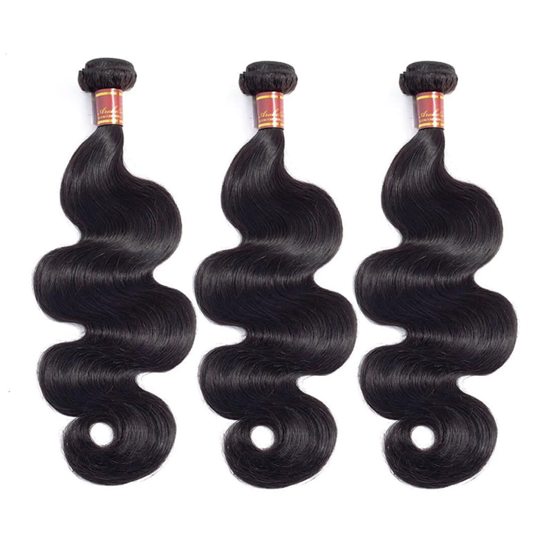 {15A 3Pcs} Double Drawn Full End Body Wave Unprocessed Hair Natural Black 3 Bundles/Pack