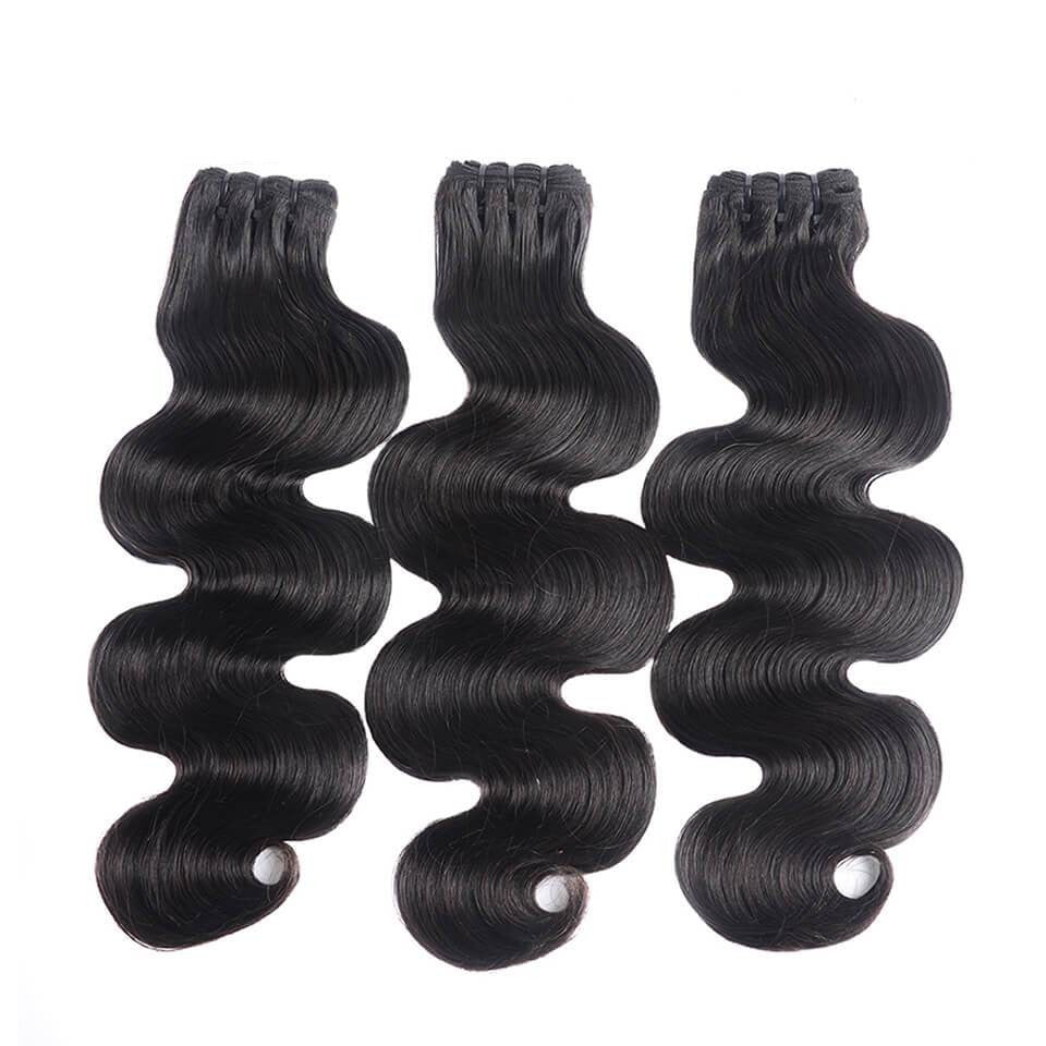 {15A 3Pcs} Double Drawn Full End Body Wave Unprocessed Hair Natural Black 3 Bundles/Pack