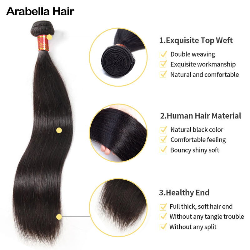 {15A 3Pcs} Super Double Drawn Straight Full End Unprocessed Natural Black 3 Bundles/pack Human Hair Extensions