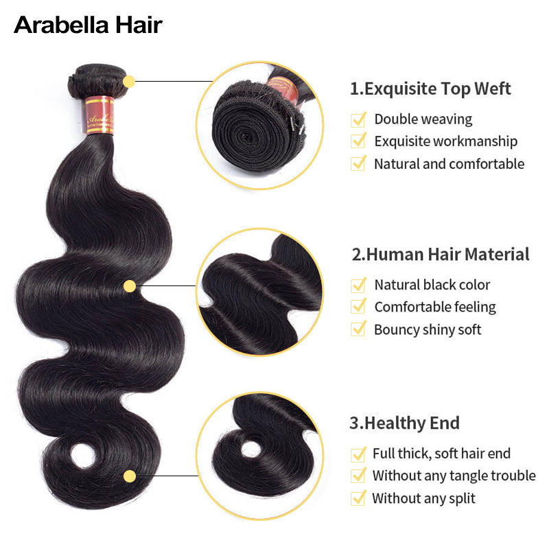 {15A 3Pcs} Double Drawn Full End Body Wave Unprocessed Hair Natural Black 3 Bundles/Pack