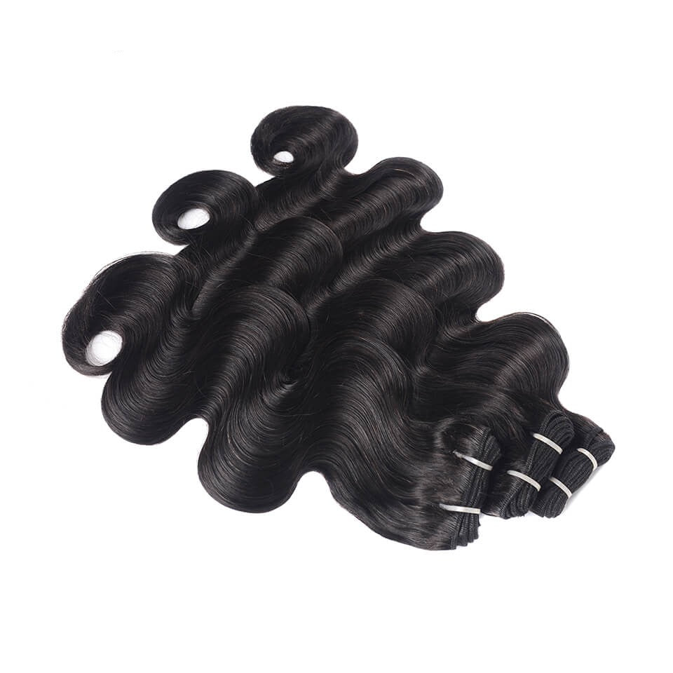 {15A 3Pcs} Double Drawn Full End Body Wave Unprocessed Hair Natural Black 3 Bundles/Pack