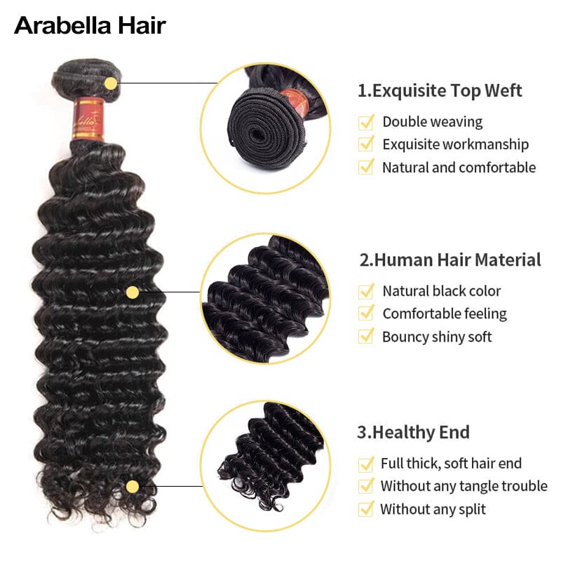 {12A 3Pcs} Deep Wave Unprocessed Virgin Brazilian Hair 3 Bundles 12A Grade Human Hair Arabella Hair