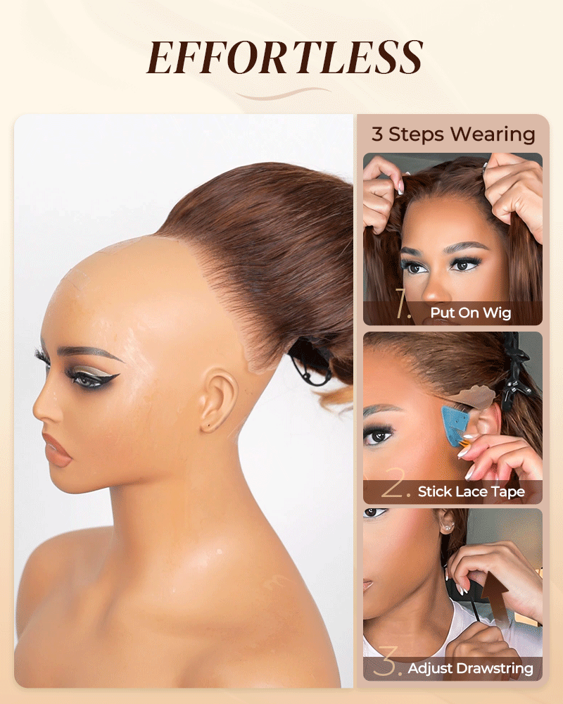 Quick-wear human hair wig on real model demonstrating fast, glueless installation and styling.