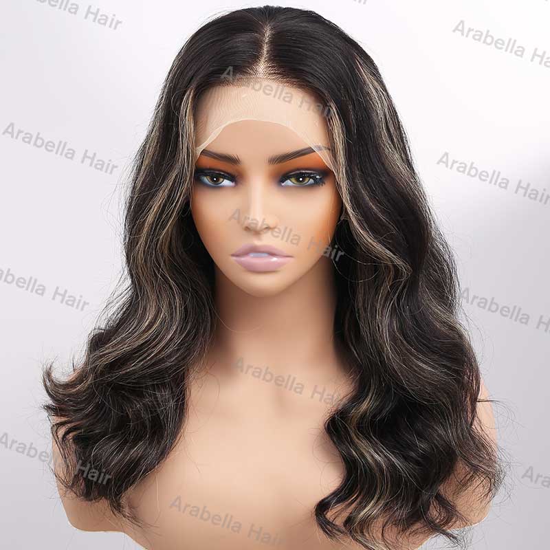 22&quot;=$150 | Arabella 13x4 Frontal Lace Honey Blonde Highlights On Black Loose Wave Wig Invisible Knots Realistic Hairline