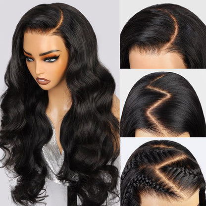 10x6 Parting Max Lace Body Wave Easy-Wear Lace Frontal Mini Knots Natural Black Human Hair Wigs