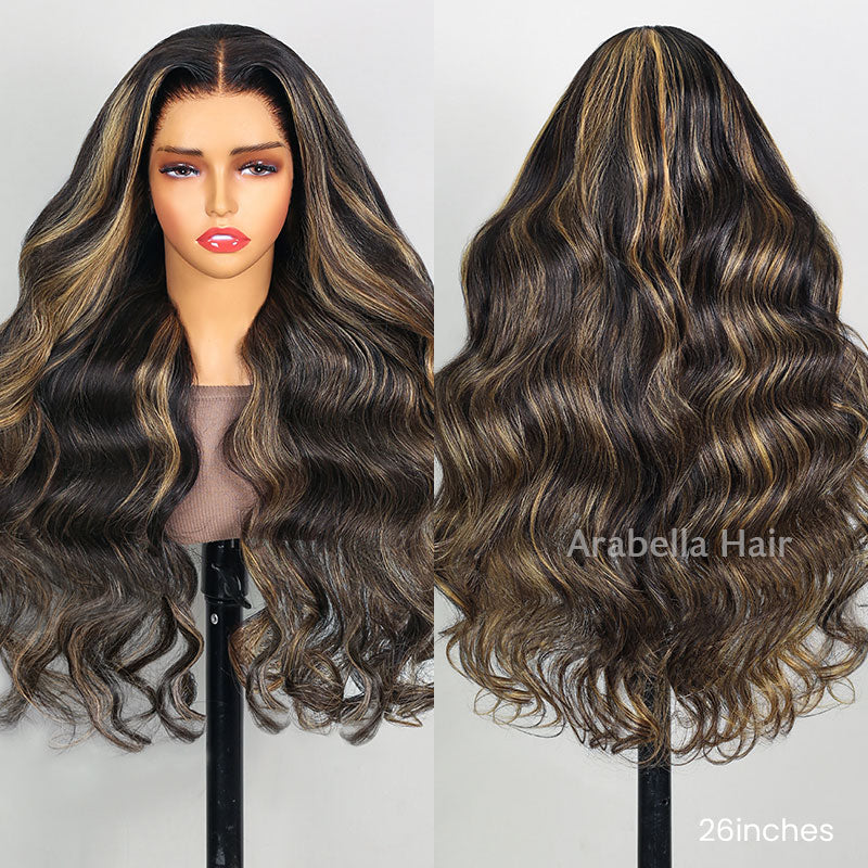 Balayage Highlight Body Wave Human Hair Wig - 6x5/13x4 Lace Front Pre-Plucked Hairline Free Part