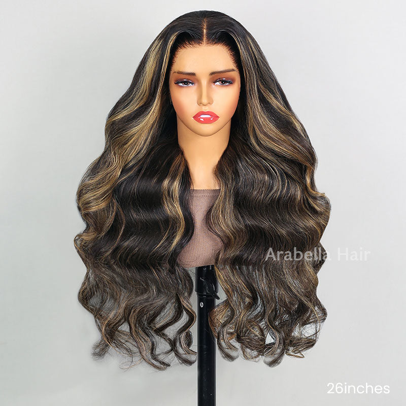 Balayage Highlight Body Wave Human Hair Wig - 6x5/13x4 Lace Front Pre-Plucked Hairline Free Part