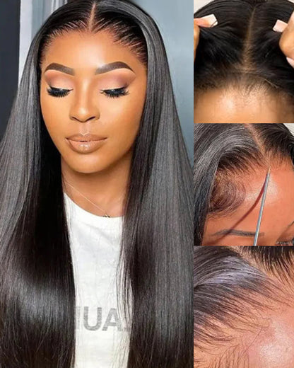 3S-Super Silky Straight | Glueless 13x4 Lace Frontal Wig | Pre-Plucked &amp; Bleached Breathable Cap Free Parting Human Hair