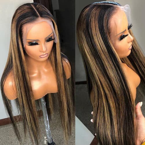 000[flash sale]26" 5x5 Glueless Lace Straight Balayage Highlight Lace Front Colored Human Hair Wig