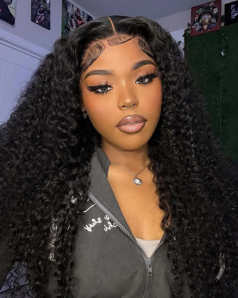 22&quot; = $144 | Arabella 13x4 Frontal Lace Jerry Curly Wig Invisible Knots Natural Black Realistic Hairline
