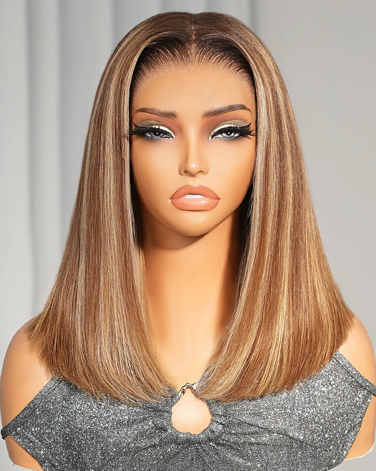 Arabella 13x6 Three-Go™ Ombre Highlight Honey Blonde Glueless Wig Straight Bob Wig With Drawstring