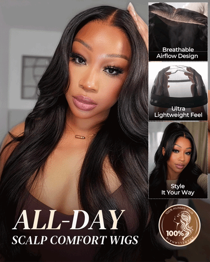 Arabella 13x6 Three-Go™ Glueless Wig Body Wave With Drawstring Natural Black 100% Human Hair Wig
