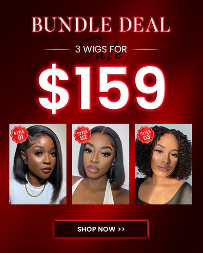 【$159=3 Wigs Bundle Deal】 Minimalist Lace Straight/Curly Chic Bob Style Pre-Bleached Knots Easy-Wear Human Hair Wig