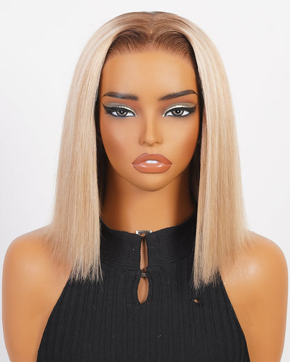 Arabella 6x5 Invisible Knots Glueless Blonde Highlight Straight Bob Wig Pre-cut Lace Beginner Friendly