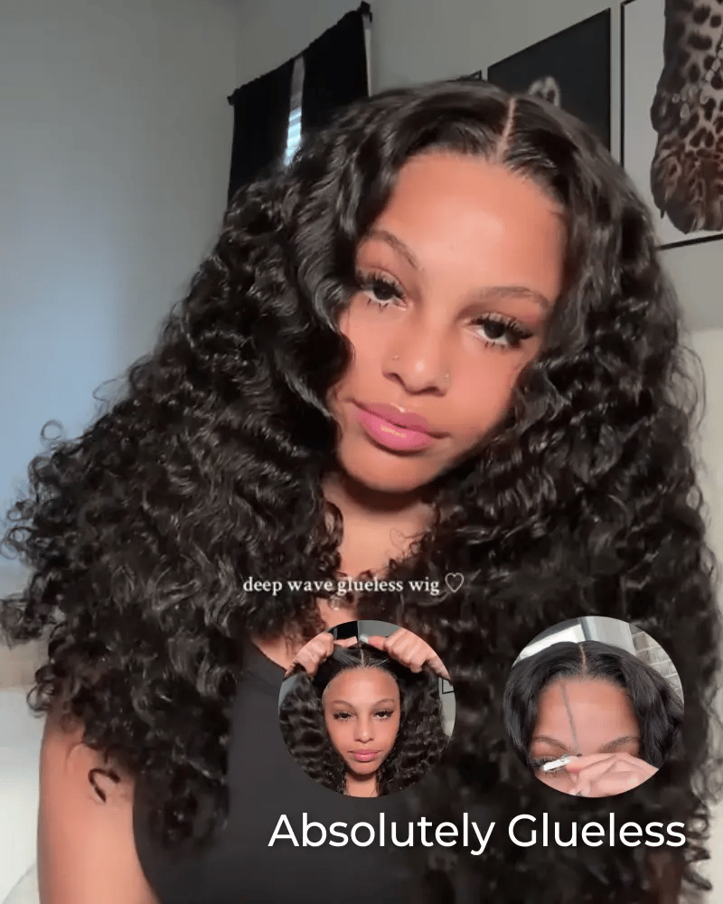 Arabella 13x6 Three-Go™ Glueless Wig Water Wave With Finger Coil Ends Natural Black With Drawstring
