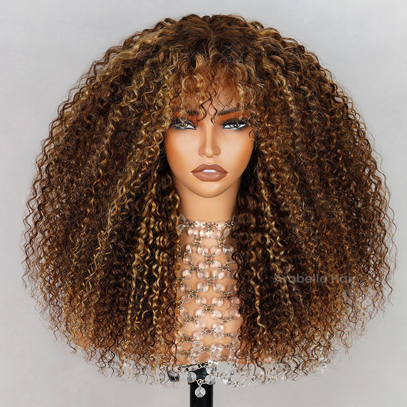 P4/27 Ombre Afro Kinky Curly Wig With Bangs Full Machine Made Wigs Remy Hair