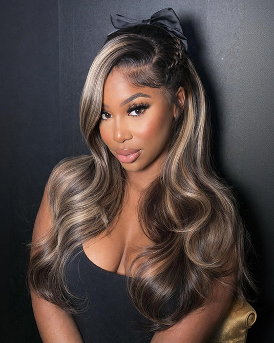 $100-$50 | Arabella 13x4 Frontal Lace Balayage Highlight Body Wave Wig Invisible Knots Realistic Hairline 30