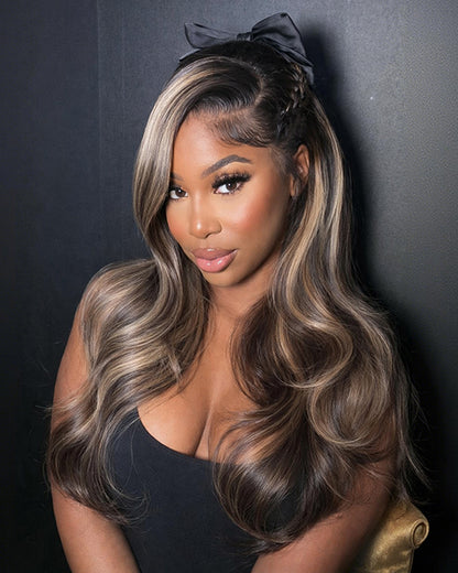 $100-$50 | Arabella 13x4 Frontal Lace Balayage Highlight Body Wave Wig Invisible Knots Realistic Hairline 30