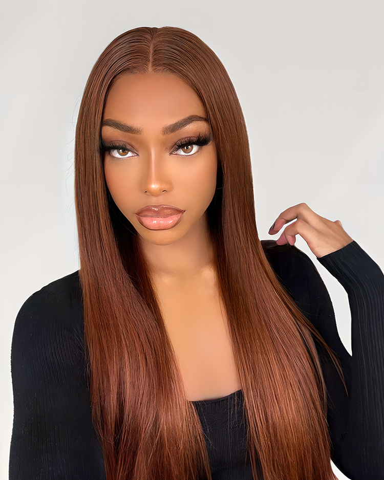 【$299 = 2 WIGS】Arabella 13x4 Frontal Lace Chocolate Brown Straight Wig Pre-cut Lace Realistic Hairline