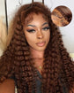 Glueless 13x4 Chestnut Dark Brown Lace Front Water Wave Glueless Wig Pre Plucked Human Hair Wigs