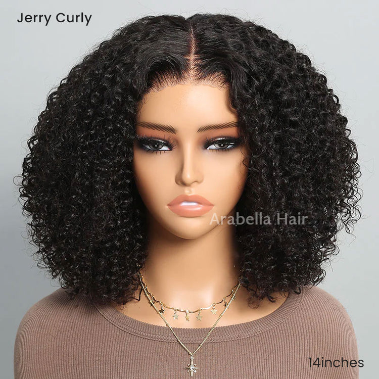 Arabella 6 Inches Deep Part Natural Black Jerry Curly Bob Wig 100% Human Hair Wig