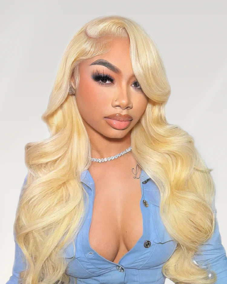 Arabella 13x4 Frontal Lace &amp; 6x5 Invisible Knots Glueless 613 Blonde Body Wave Wig Invisible Knots Realistic Hairline