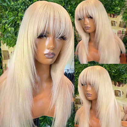 613 Blonde Non-Lace Layered Straight Machine Made Lightweight Human Hair Wig With Chic Gradient Color Options