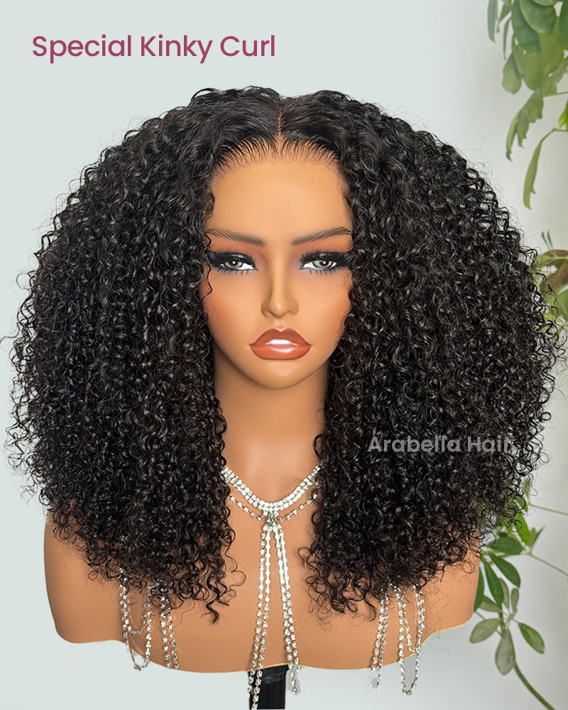 【Limited Design】Upgrade New Special Kinky Curl Curly Double Drawn Pre-Plucked Natural Black Human Hair Wigs