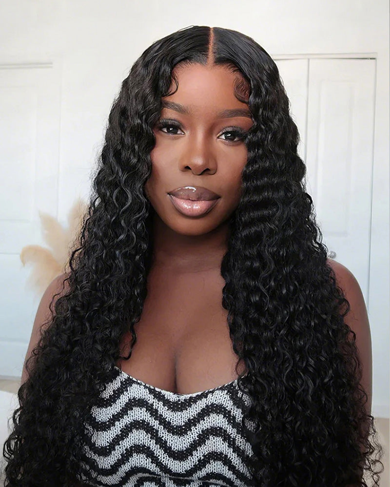 Flash Sale:Glueless 4x4 Deep Wave Lace Wig Natural Black - Luxurious Curly Human Hair Wigs